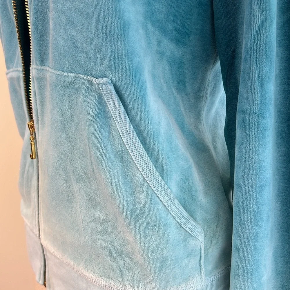 📌SOLD📌 GUC Vintage Y2K Juicy Couture Ombre Blue Velour Zip Up Hoodie  SZ-XL - Picture 6 of 16